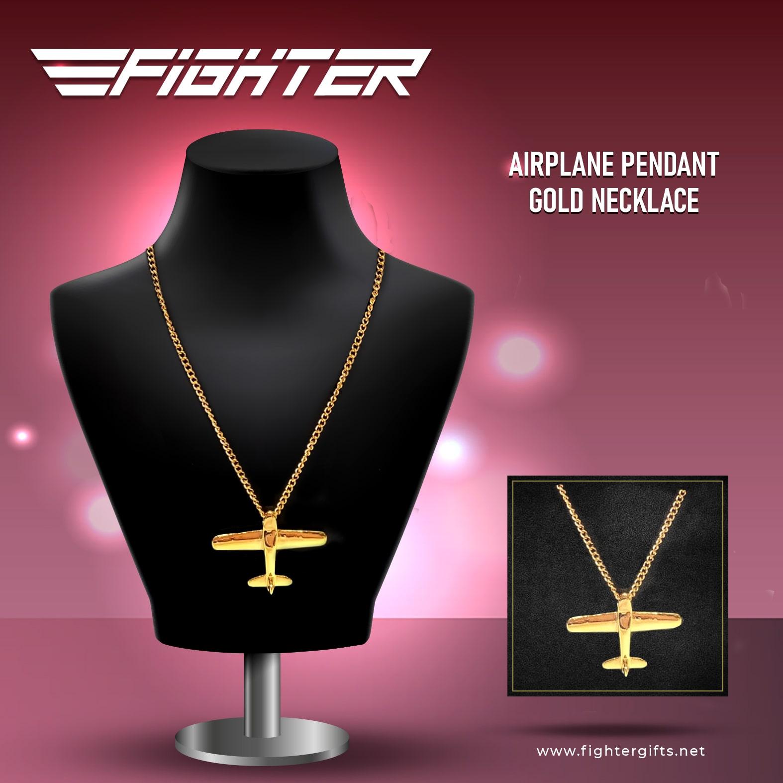 Airplane Pendant Gold Necklace – Fighter Gifts