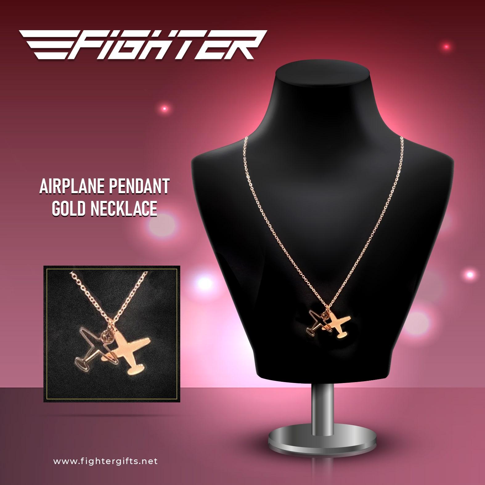 Airplane Pendant Gold Necklace – Fighter Gifts